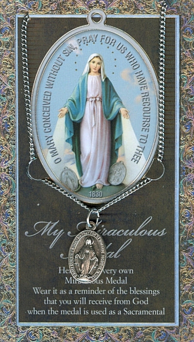 15/16" Pewter Medal with Folding Prayer Card, Miraculous Medal, # 59638