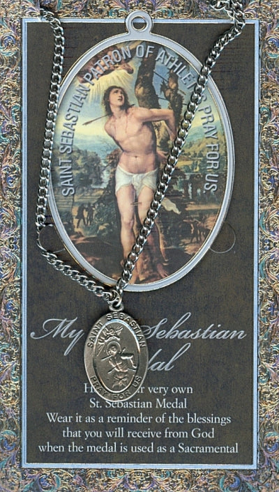 15/16" Pewter Medal with Folding Prayer Card, St. Sebastian, # 59640