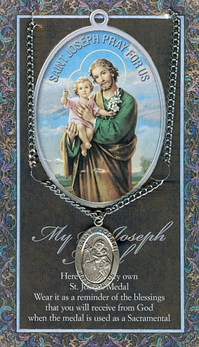 15/16" Pewter Medal with Folding Prayer Card, St. Joseph, # 59641