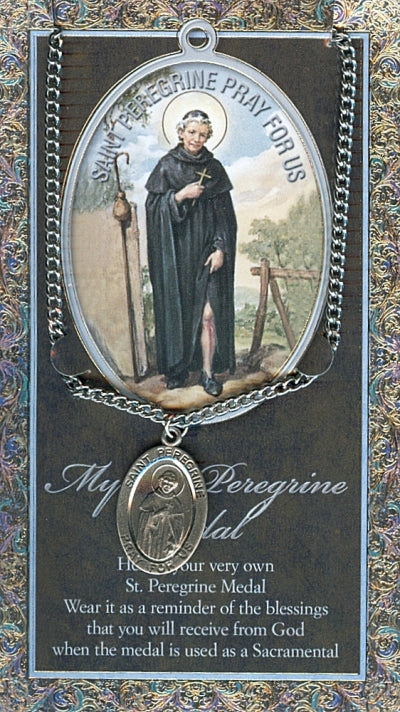 15/16" Pewter Medal with Folding Prayer Card, St. Peregrine, # 59642