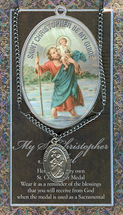 15/16" Pewter Medal with Folding Prayer Card, St. Christopher, # 59643