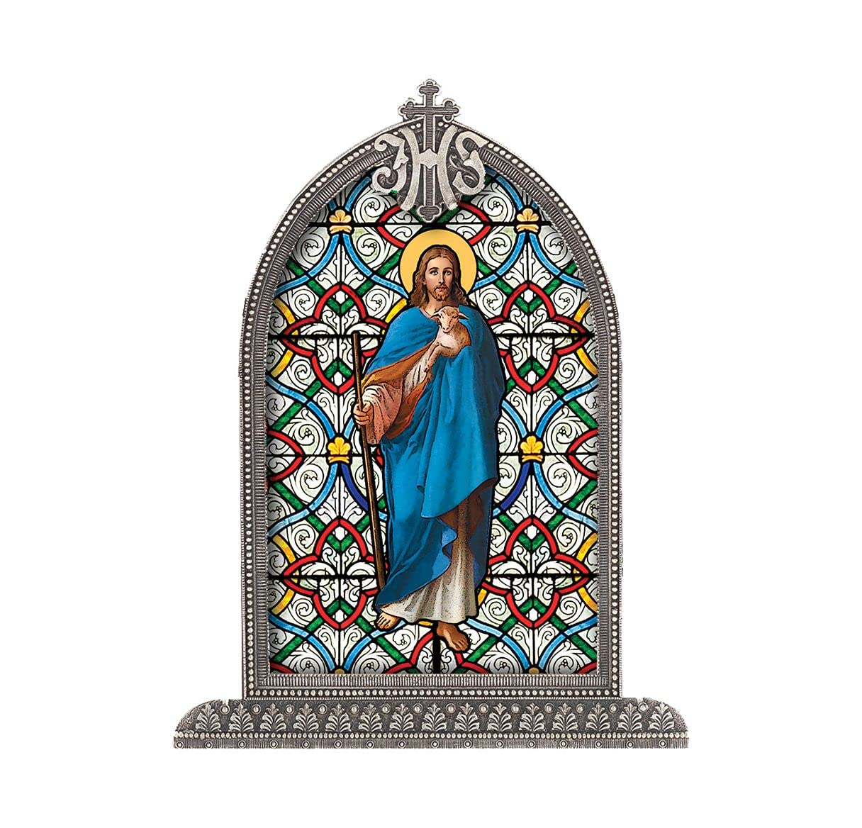 Good Shepherd Textured Italian Art Glass in Arched Frame, 6.5", # 1394