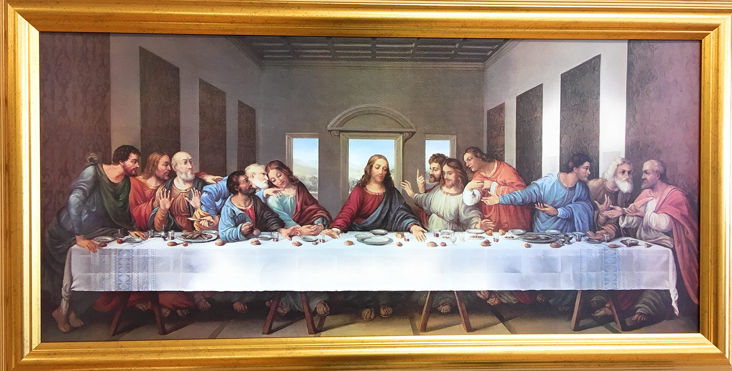 Da Vinci Last Supper Picture, 17-1/4"x33-1/4 Gold Leaf Finish Grooved Frame, Textured Italian Print # 22161