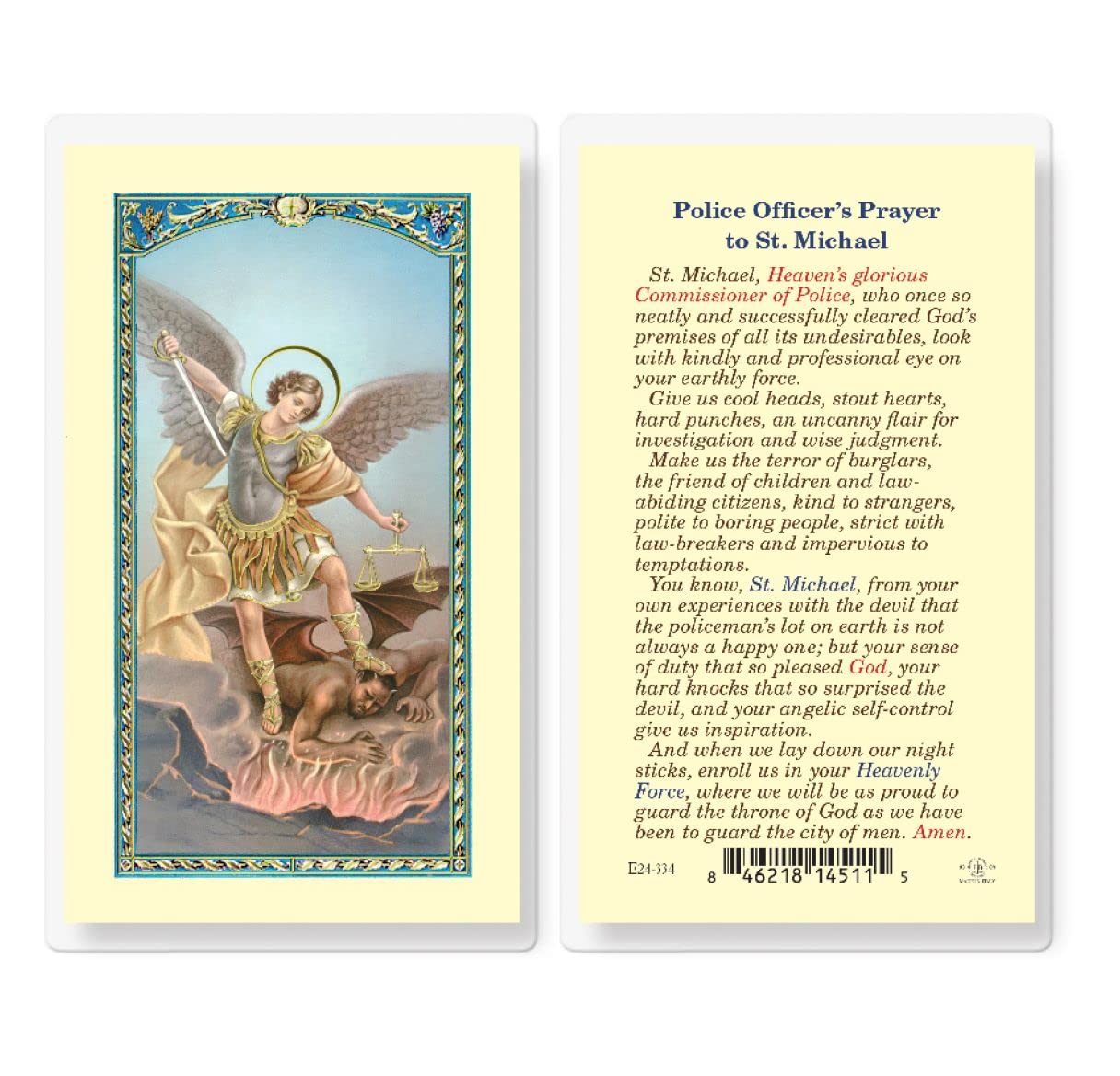 St Michael Police Laminated Holy Card, 25-Pack, # 99821