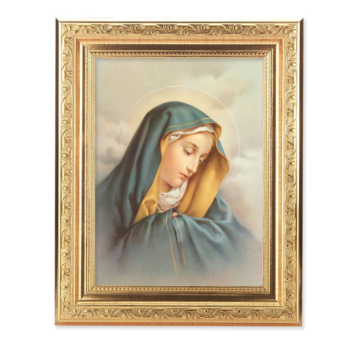 Our Lady of Sorrows Picture, 8-1/4"x10-1/4 Gold-Leaf Finish Acanthus Leaf Detail Under Glass # 27688