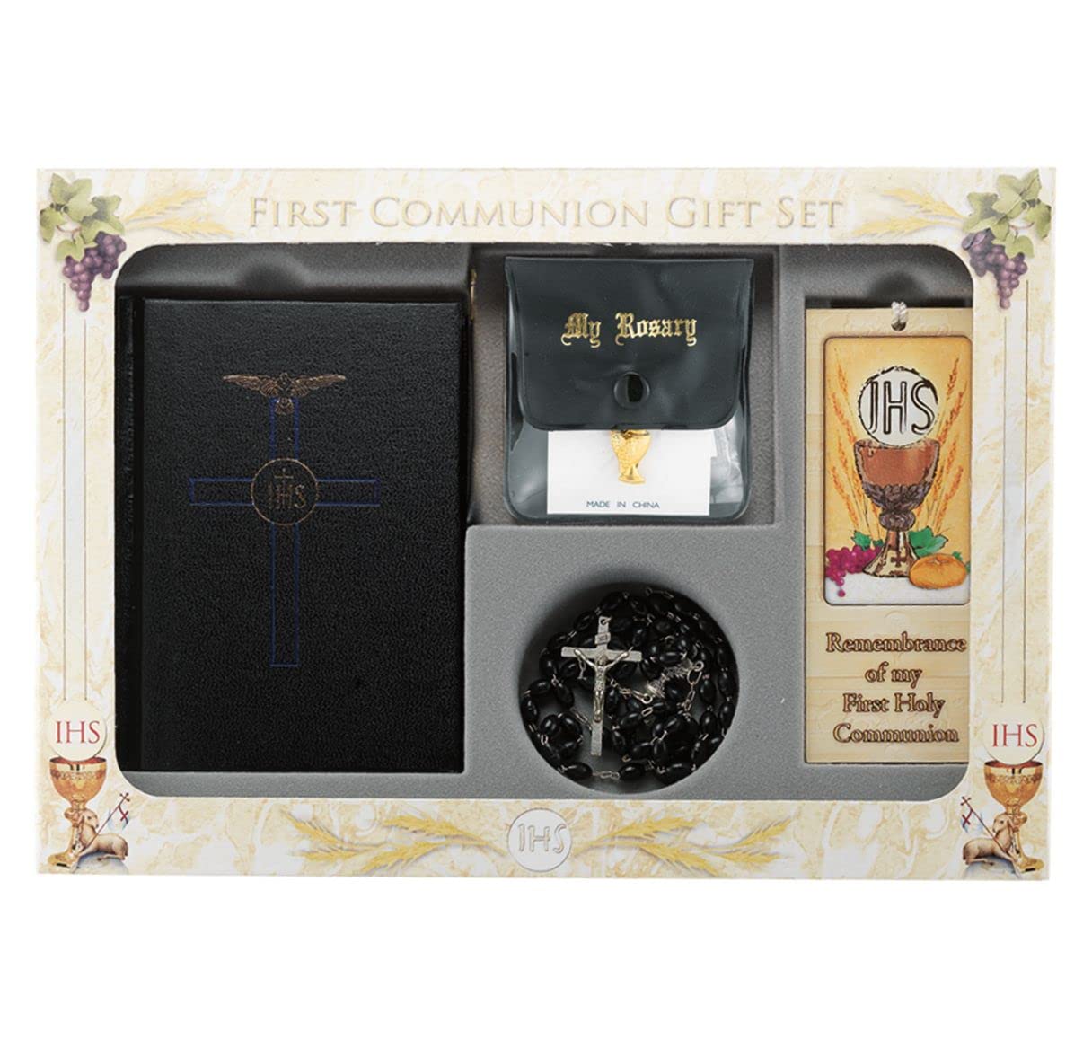 BLACK 6 PIECE DELUXE FIRST COMMUNION GIFT SET, # 6386