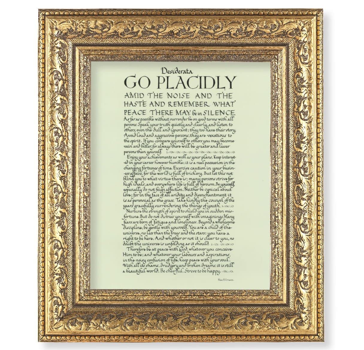 Desiderata Prayer Picture, 12-1/2"x14-1/2, Antique Gold Leaf Carvings Ornate Frame, Italian Print Under Glass # 25548