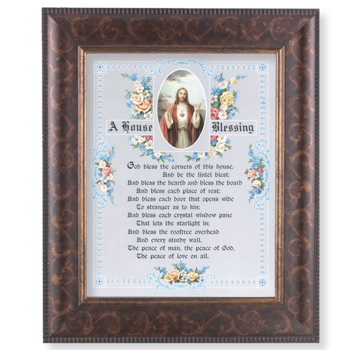 House Blessing Picture, 11-1/4"x13-1/4, Antique Gold & Espresso Frame, Italian Print Under Glass # 25881