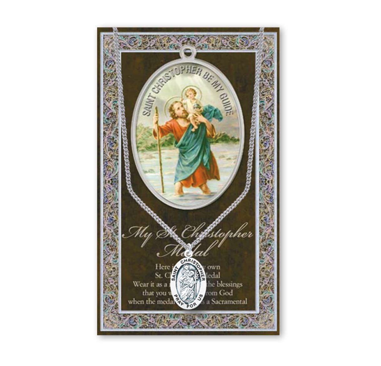 15/16" Pewter Medal with Folding Prayer Card, St. Christopher, # 59643