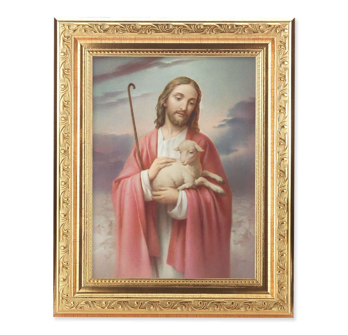 Good Shepherd Picture, 8-1/4"x10-1/4 Gold-Leaf Finish Acanthus Leaf Detail Under Glass # 27663