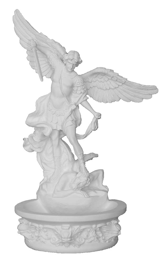 8" St. Michael Holy Water Font, White, Stands or Hangs, # 17693