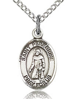 St. Peregrine Oval Charm Medal, Sterling, 1/2", Your Choice of Chain, # 60652