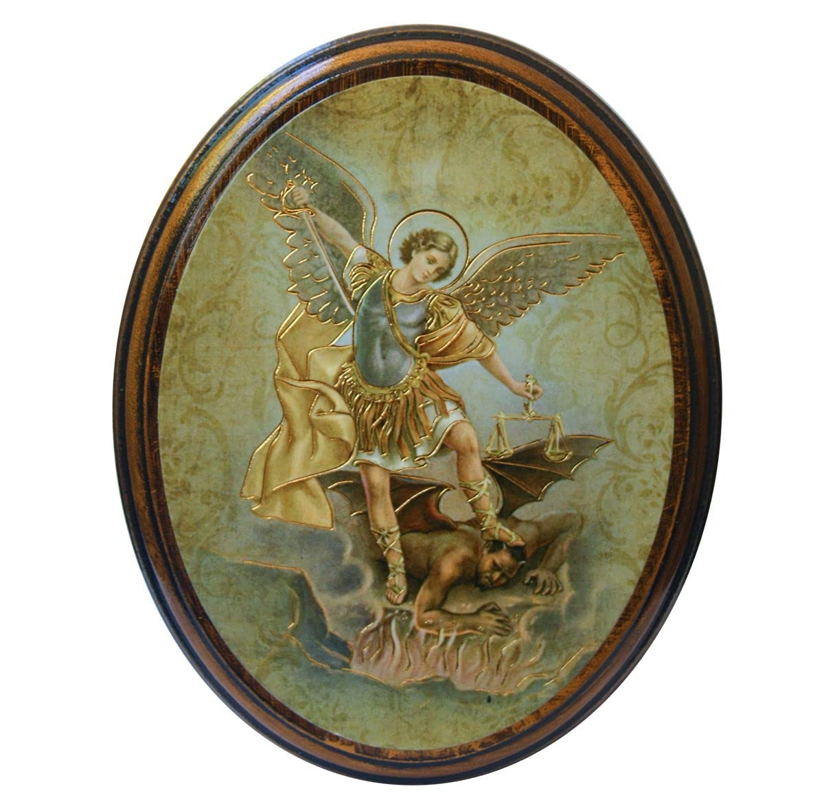 St. Michael in 4"x5" Oval Gold Embossed Wood Frame # 28522