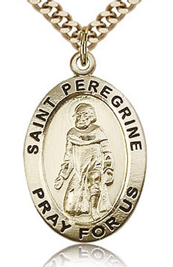 St. Peregrine Oval Medal, 14kt Gold Filled, 15/16", Your Choice of Chain, # 60668