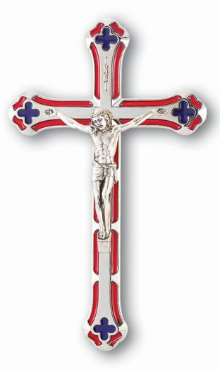 5.25" Nickel Plate Translucent Red Crucifix, # 61102