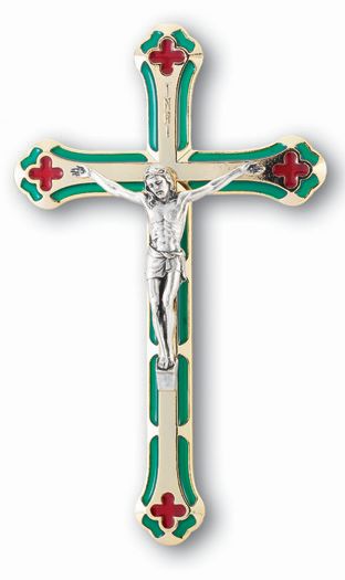 5.25" Nickel Plate Translucent Green Crucifix, # 61103