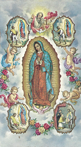 Italian Paper Holy Cards, 2"x4", Blank Back, Our Lady of Guadalupe Four Visions, 100-Pack, # 6133