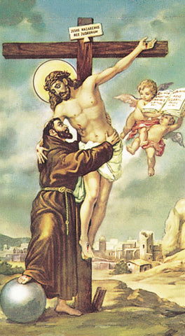 Italian Paper Holy Cards, 2"x4", Blank Back, Crucifixion with St. Francis, 100-Pack, # 6145