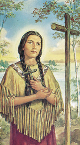 Italian Paper Holy Cards, 2"x4", Blank Back, St. Kateri Tekakwitha, 100-Pack, # 6150