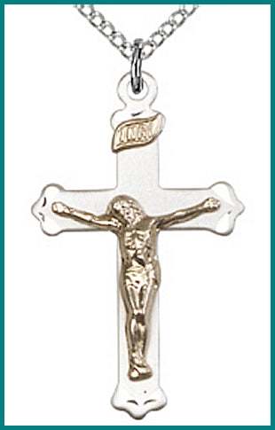 1-1/8" Gold Filled over Sterling Silver Crucifix, Your Choice of Chain, # 61536