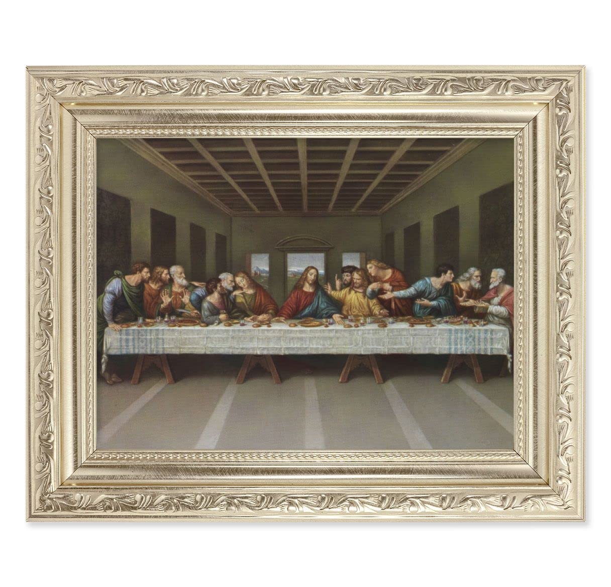 Last Supper Picture, 8-1/4"x10-1/4 Antique Silver Finish with Acanthus Leaf Detail Under Glass # 27906