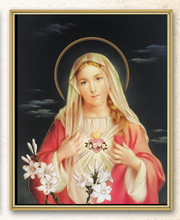 Immaculate Heart of Mary 8"x10" Gold Framed Mylar Finished Plaque, # 61761