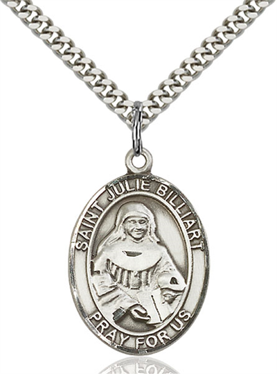1"x3/4" Sterling Silver St. Julie Billiart Medal, Your Choice of Chain, # 61766