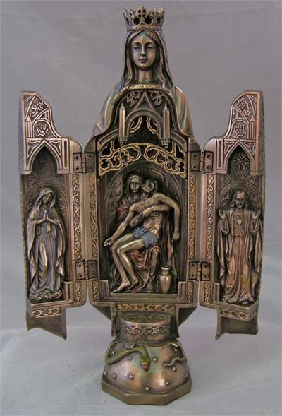 11" Our Lady of Sorrows Opening Triptych, Cold Cast Bronze, # 61767|11" Our Lady of Sorrows Opening Triptych, Cold Cast Bronze, # 61767|
