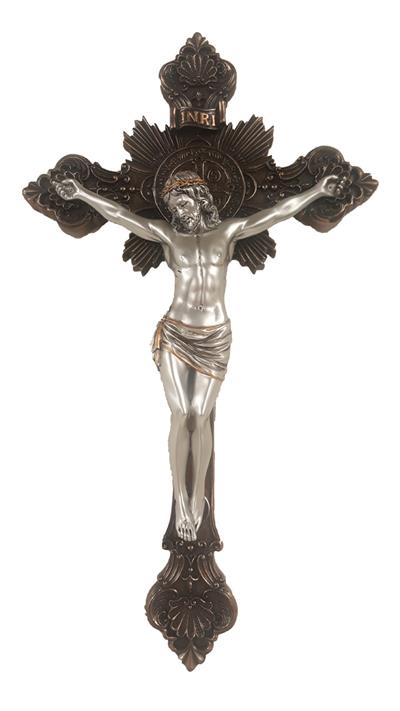 14" St. Benedict Crucifix, Bronzed Resin w/ Pewter Finish Figure, #62