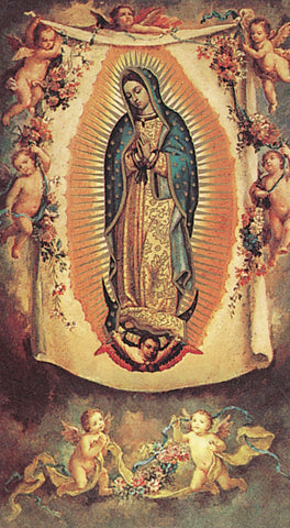 Italian Paper Holy Cards, 2"x4", Blank Back, Our Lady of Guadalupe with Angels, 100-Pack, # 6234