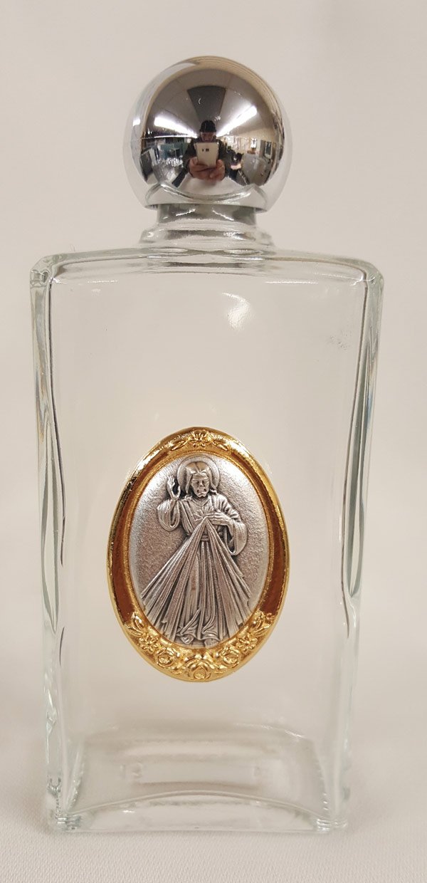 Divine Mercy Glass Holy Water Bottles, 8oz, 5" Made in Italy, 3-Count Value Pack, # 65342