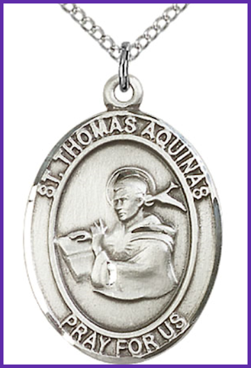Sterling Silver Medal, 1"x3/4", St. Thomas Aquinas, Your Choice of Chain, # 63267