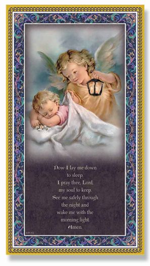 Gold Foil Stamped Italian Image, 5" x 9" Plaque, Guardian Angel w/ Lantern, # 6334