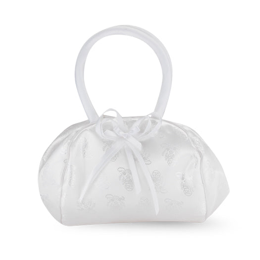 WHITE SATIN CHALICE BROCADE PURSE WITH BOW, # 6357