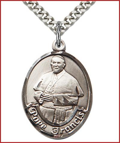1" Oval Pope Francis Medal, Sterling Silver, Your Choice of Chain, # 63616