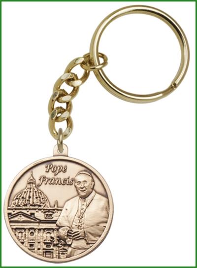 Keychain, Bronze Oxide, Pope Francis, 1-1/2", # 63625