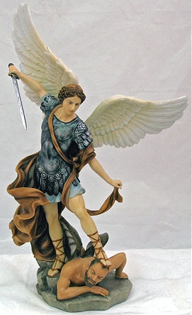 Saint Michael Hand Painted Resin Statue, Brown Cloak, 14.5", 63691