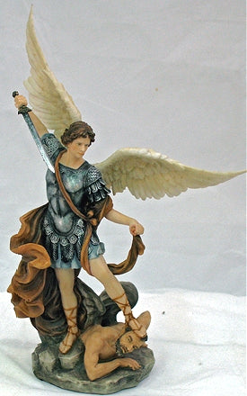 Saint Michael Colored Resin Statue, Brown Cloak, 10", 63694