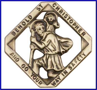 Visor Clip, Bronze Oxide Finish, St. Christopher, 1-1/2" wide, # 63702