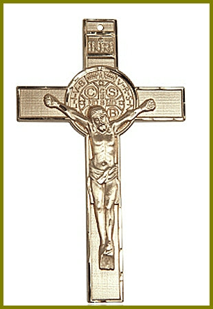 3" St. Benedict Crucifix in Solid 14kt Gold, Free Chain, # 63740