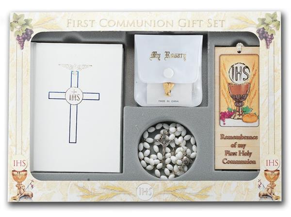 WHITE 6 PIECE DELUXE FIRST COMMUNION GIFT SET, # 6385