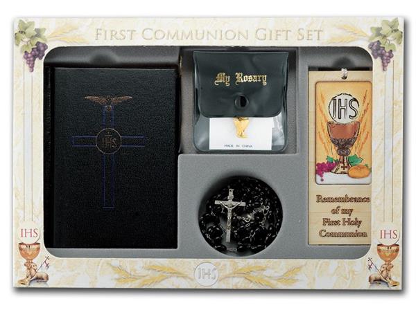 BLACK 6 PIECE DELUXE FIRST COMMUNION GIFT SET, # 6386