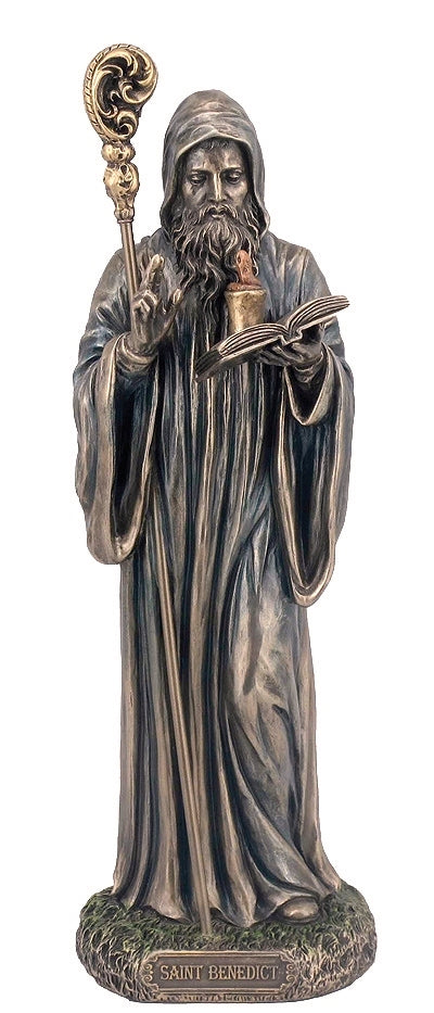 8" St. Benedict Statue, Bronzed Resin, # 63888