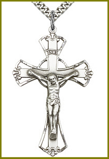 1-3/4" Sterling Silver Pierced Crucifix, Your Choice of Chain, # 63951
