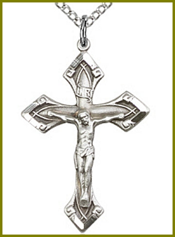 1-1/8" Sterling Silver Crucifix, Your Choice of Chain, # 63966
