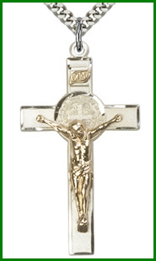 1-3/4" Gold Filled over Sterling Silver St. Benedict Crucifix, Your choice of chain, # 63983