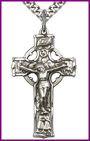 1-3/8" Celtic Crucifix in Sterling Silver, Your Choice of Chain, # 63993