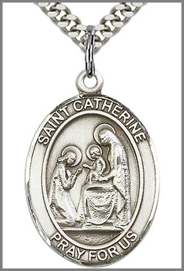 St. Catherine of Siena Medal, Sterling Silver, 1"x3/4", Your choice of chain, # 64005