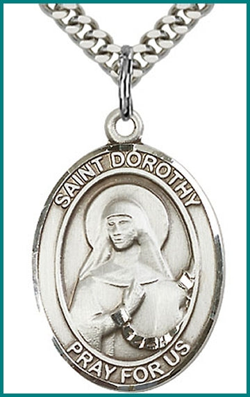 St. Dorothy Medal, Sterling Silver, 1"x3/4", Your choice of chain, # 64009