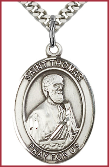 Sterling Silver Medal, 1"x3/4", St. Thomas the Apostle, Your Choice of Chain, # 64023